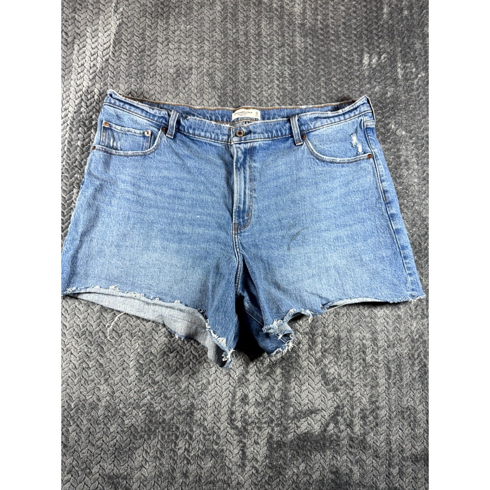 Abercrombie & Fitch Dad Short Womens 35 Blue Denim High Rise Cut-Off Relaxed Fit